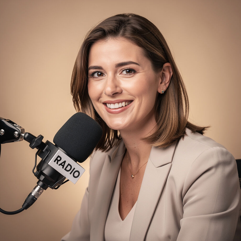 Portrait of a Belgian female radio presenter smiling